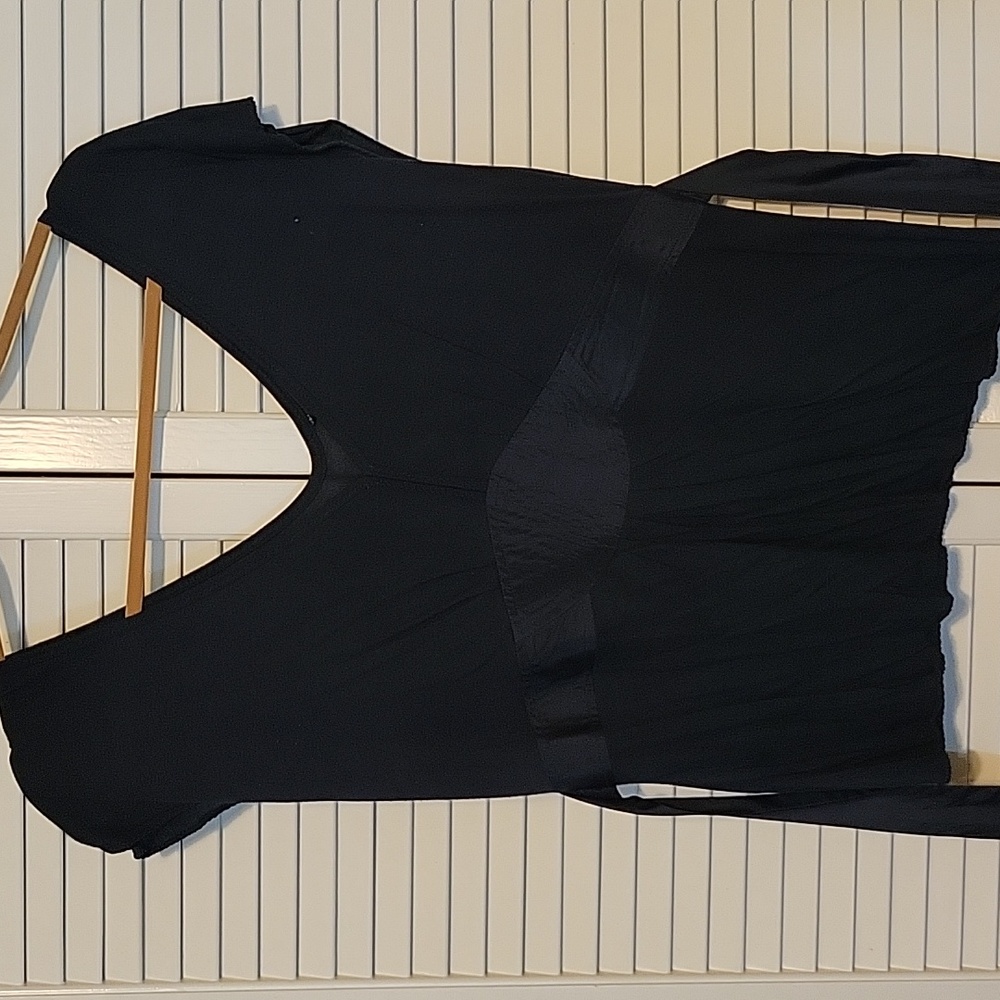 Black V-neck Banana Republic sleeveless top with woven inlay accent